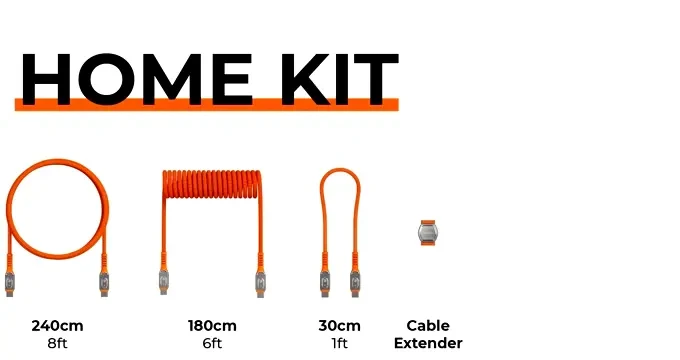 Home Kit — 240cm Extra-long, 180cm Coiled, 30cm Travel, and a Cable Extender